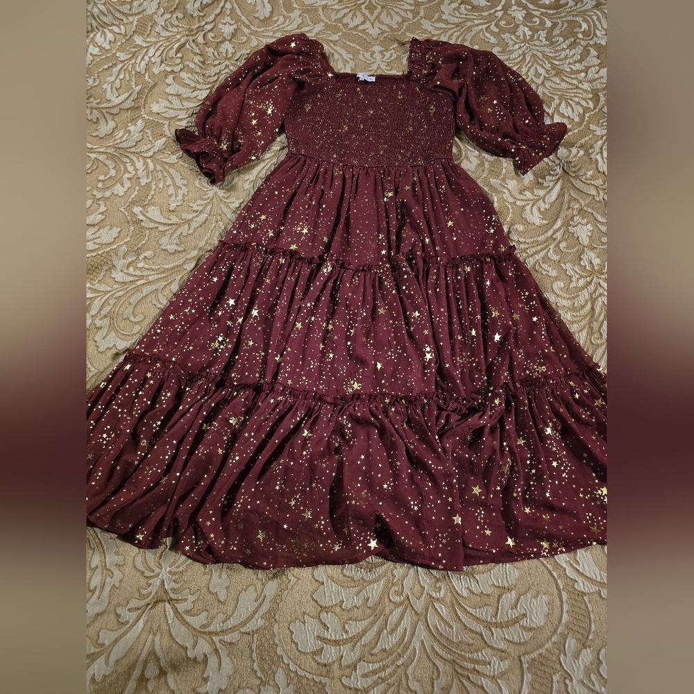 Ivy City Co Elegant Starry Burgundy Dress